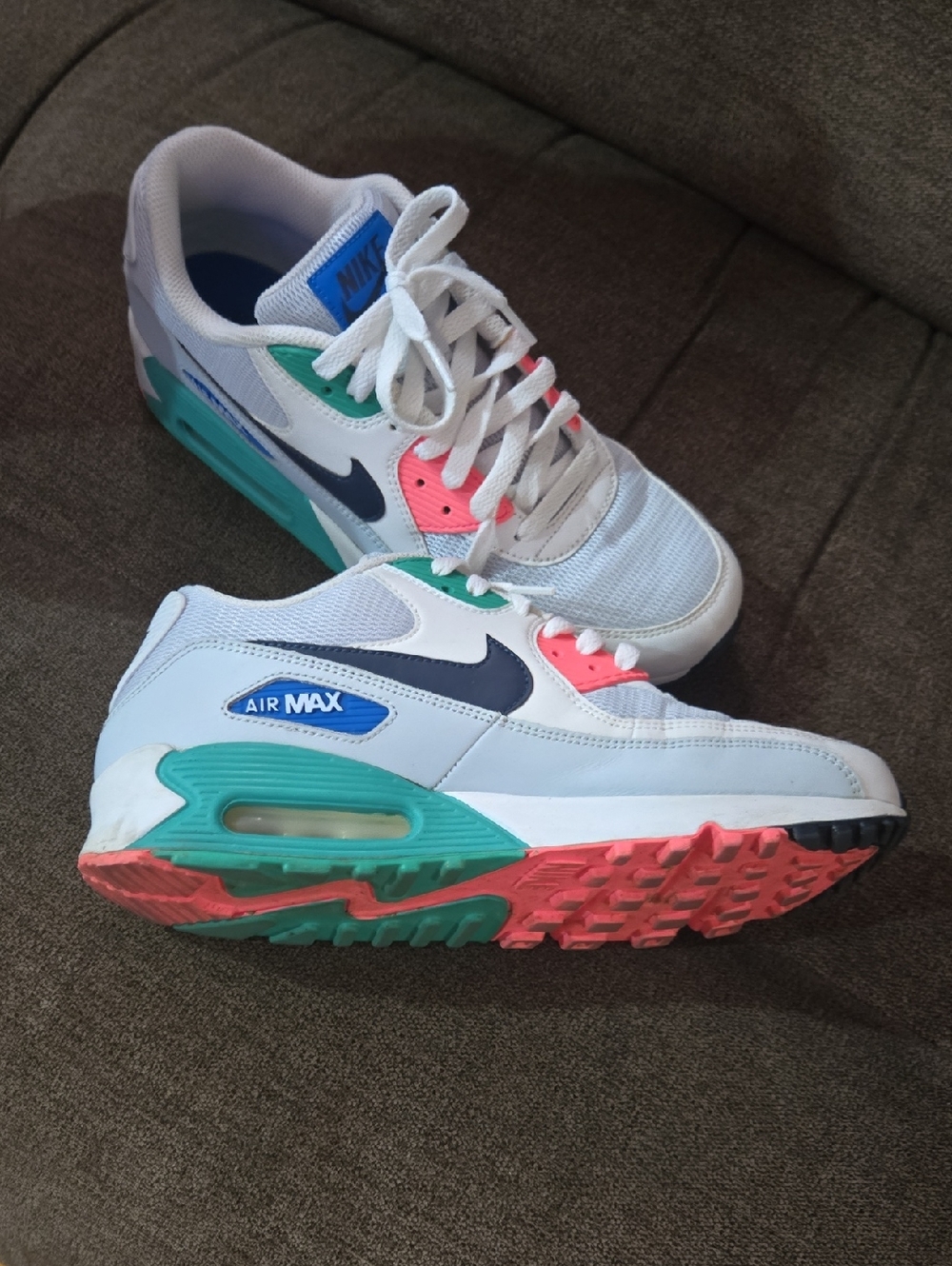 Nike Air Max White with Teal, Coral & Navy Accents
